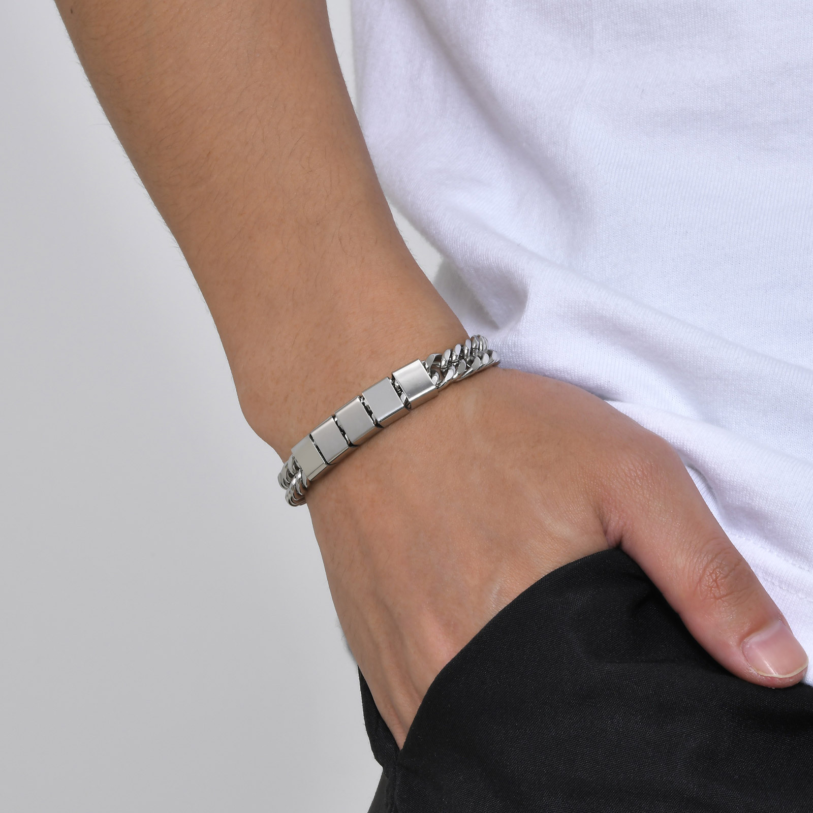 Fashionable Titanium Steel Cuban Chain Bracelet Stainless Steel Geometric Engraving 2 6 Name Design Gift_voghion.com