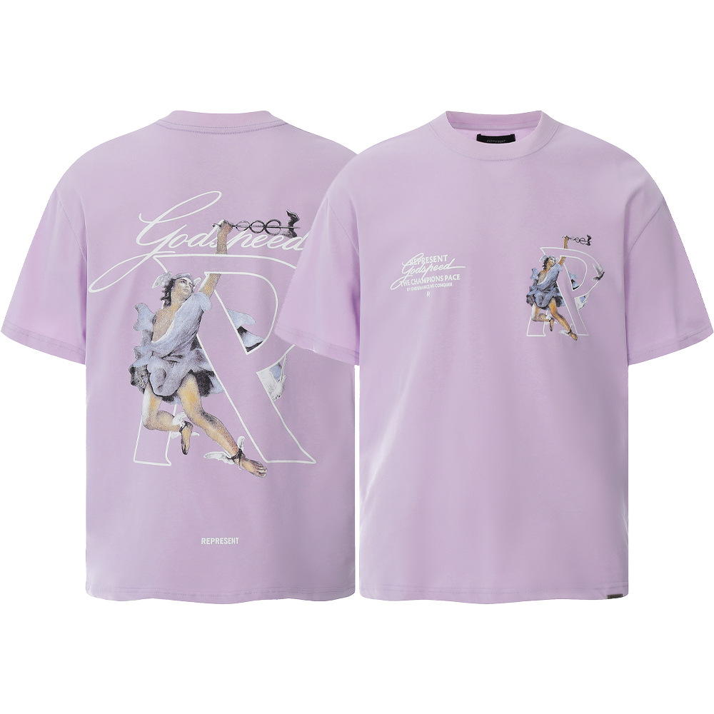 High Street REPRESENT Impresión de letras minimalistas desgastado retro lavado hombres y mujeres sueltos camiseta casual de manga corta marea