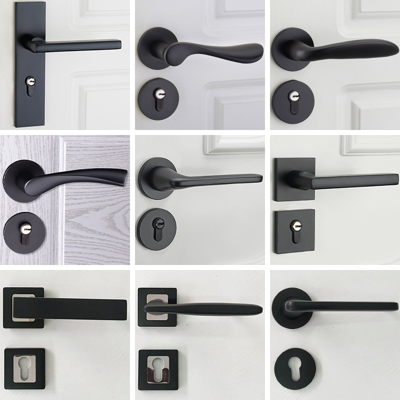 Split cerradura interior del hogar Universal negro dormitorio mudo manija de la puerta de madera grande 58 cerradura cuerpo cerradura de la puerta