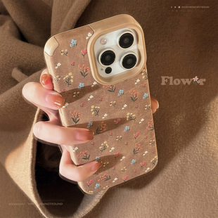 Leather Gentle Small Floral iphone16 Apple 15 Phone Case 14promax Retro 13 Autumn and Winter Art