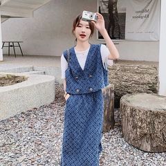 提花牛仔马甲半身裙两件套夏季2025新款高级感冷淡风盐系牛仔套装