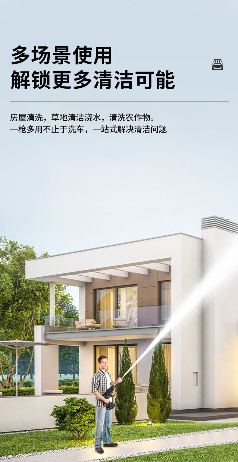 New High-Pressure Car Wash Water Gun Household Rechargeable Lithium Battery Car Wash Water Gun Portable Powerful Booster Car Wash Machine Wholesale
