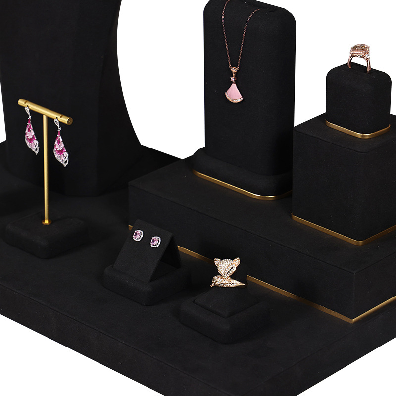 High-grade black microfiber window display props ring necklace storage rack portrait model jewelry display high cabinet rack