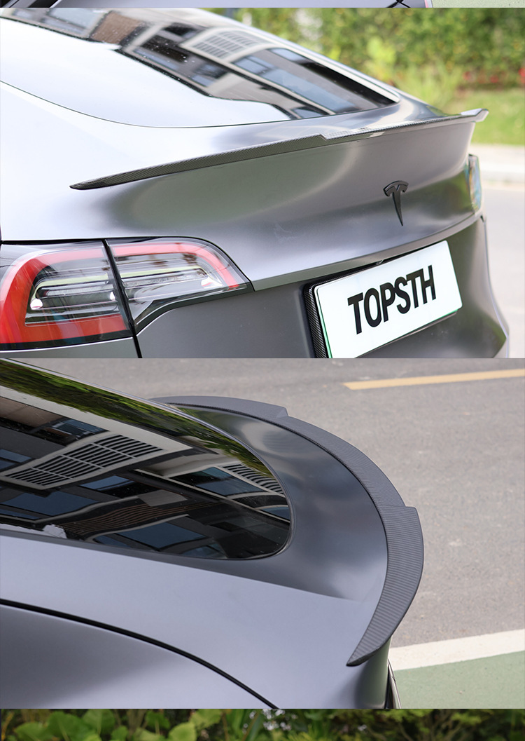 Suitable for Tesla model y real carbon fiber tail without drilling modification fixed wind wing blade pressure tail