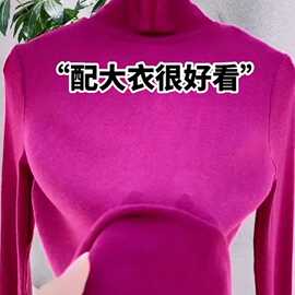 仅用于产品展示勿拍-软糯高领打底衫女内搭秋冬加绒洋气玫红色长
