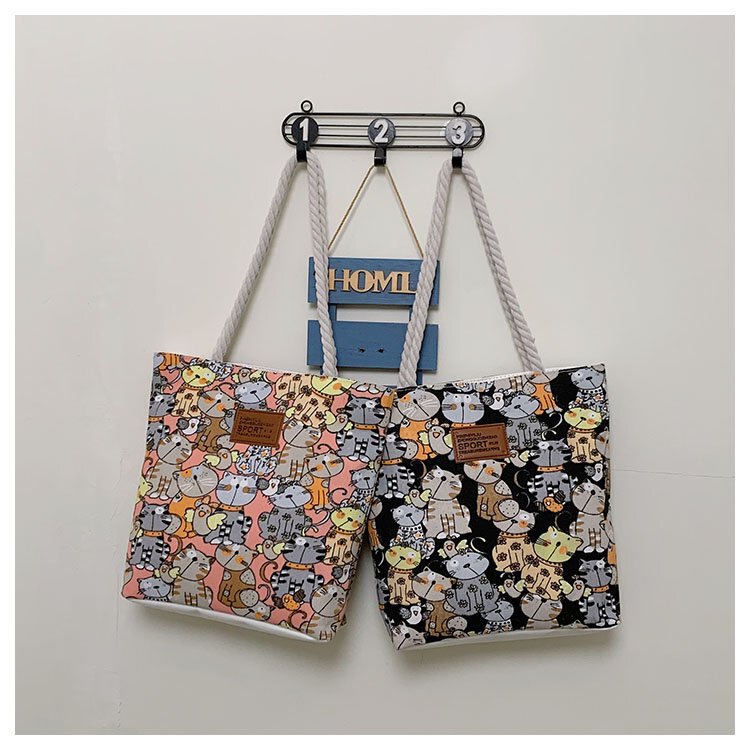 Wholesale Cheap Cloth Bag Large Capacity Tote Bag Instagram Popular Twist Rope Mori Style Graffiti Cartoon Printed Shoulder Bag