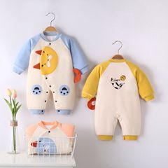 22 autumn and winter new style 0-12 months quilted jumpsuit newborn baby side-breasted clothing cute fart clothing baby pajamas