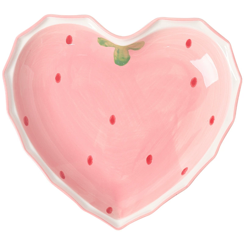 Brand strawberry, set heart shaped, ceramic dessert tableware