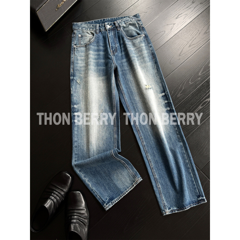12 oz autumn and winter men's commuter pure cotton vintage versatile washed gradient straight-leg jeans A038 12 oz autumn and winter men's commuter pure cotton vintage versatile washed gradient straight-leg jeans A038