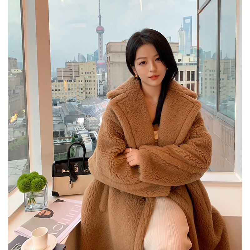 Wool Outwear m Home 2025 Autumn and Winter New Style Mid-Length Fur Silhouette Loose Outwear Camel Teddy Bear Outwear
