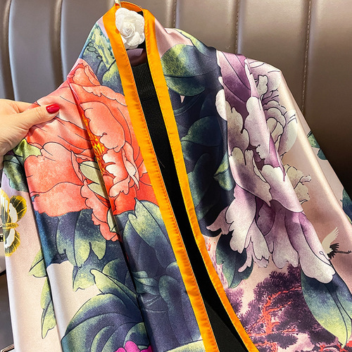  new fashion imitation silk fashionable scarf women's silk scarf summer sun protection beach towel large shawl printing
