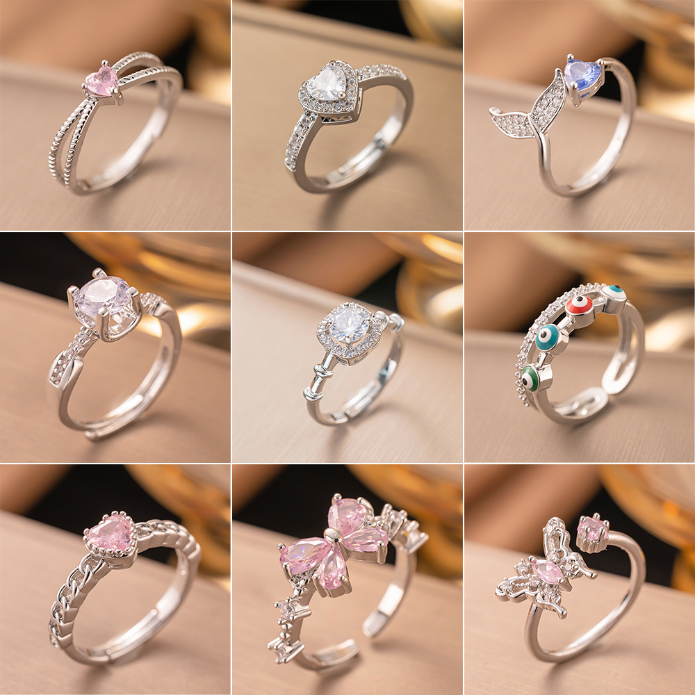 PVD Coated Real Gold Plated Heart Shape Bow Knot Titanium Steel Elegant Glam Waterproof Non Tarnish Open Rings