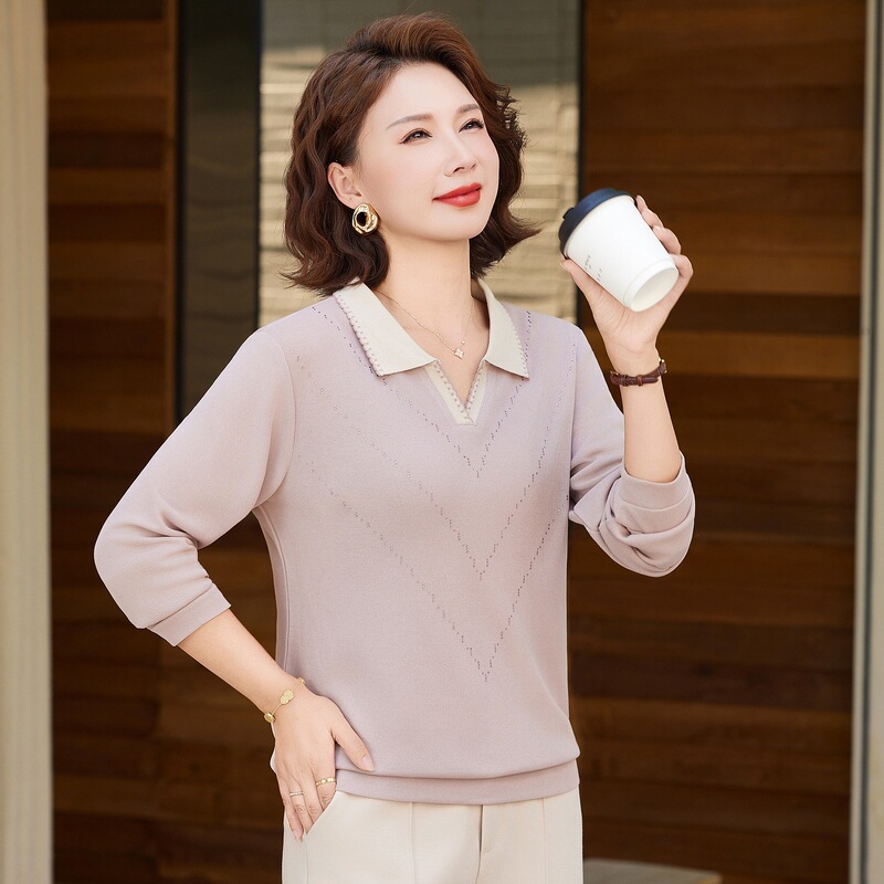 中老年秋季妈妈上衣女时尚秋装薄款中年人衣服长袖女装宽松女打底|undefined