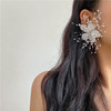White asymmetrical fashionable earrings, flowered, graduation party, Korean style