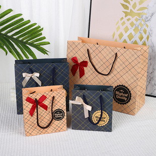 Spot Wholesale Cross-Border Gift Bag Plaid Striped Paper Bag Mini Small Gift Bag Birthday Handbag High-End