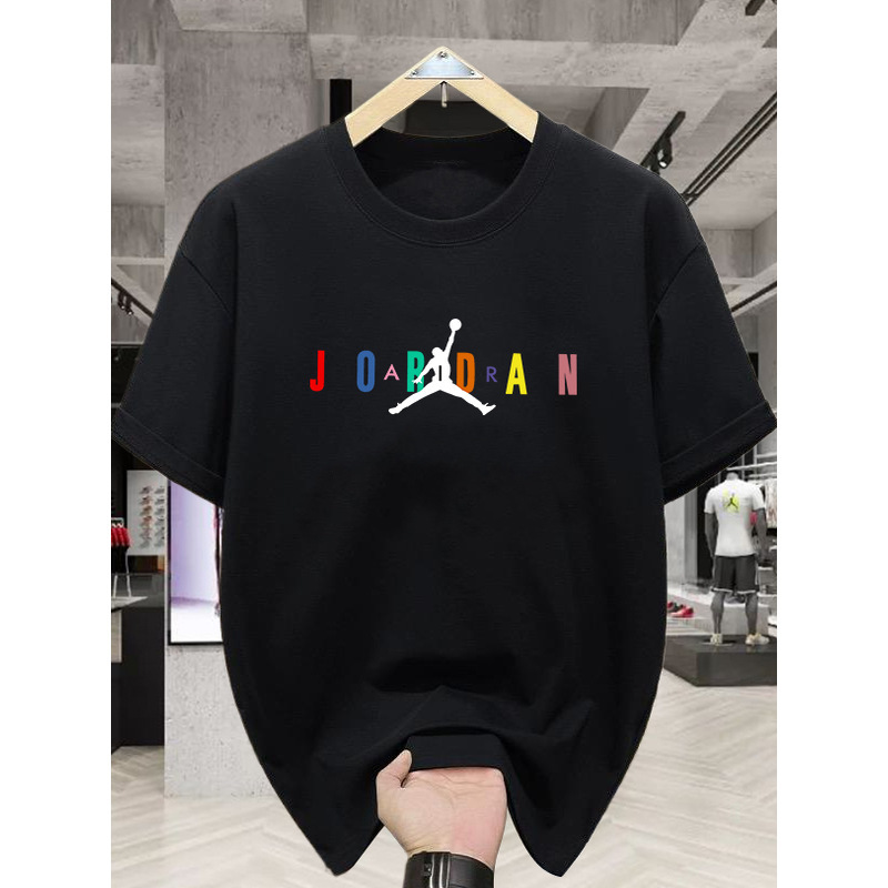 2025 Summer Aj Flyer Short Sleeve T-Shirt Men's Round Neck Half Sleeve Loose Pure Cotton Breathable Heavy Weight T-Shirt Bottoming Shirt Trendy