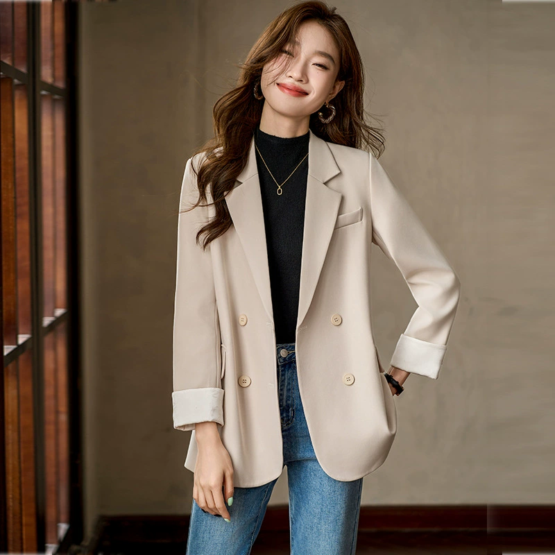 White classic suit jacket for leisure, autumn, high-quality style, oversize