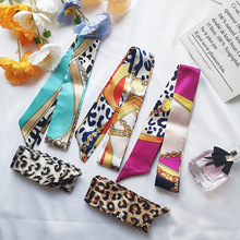 豹纹丝巾批发百搭发带领巾装饰绑包礼盒伴手礼丝巾长条斜角小丝巾