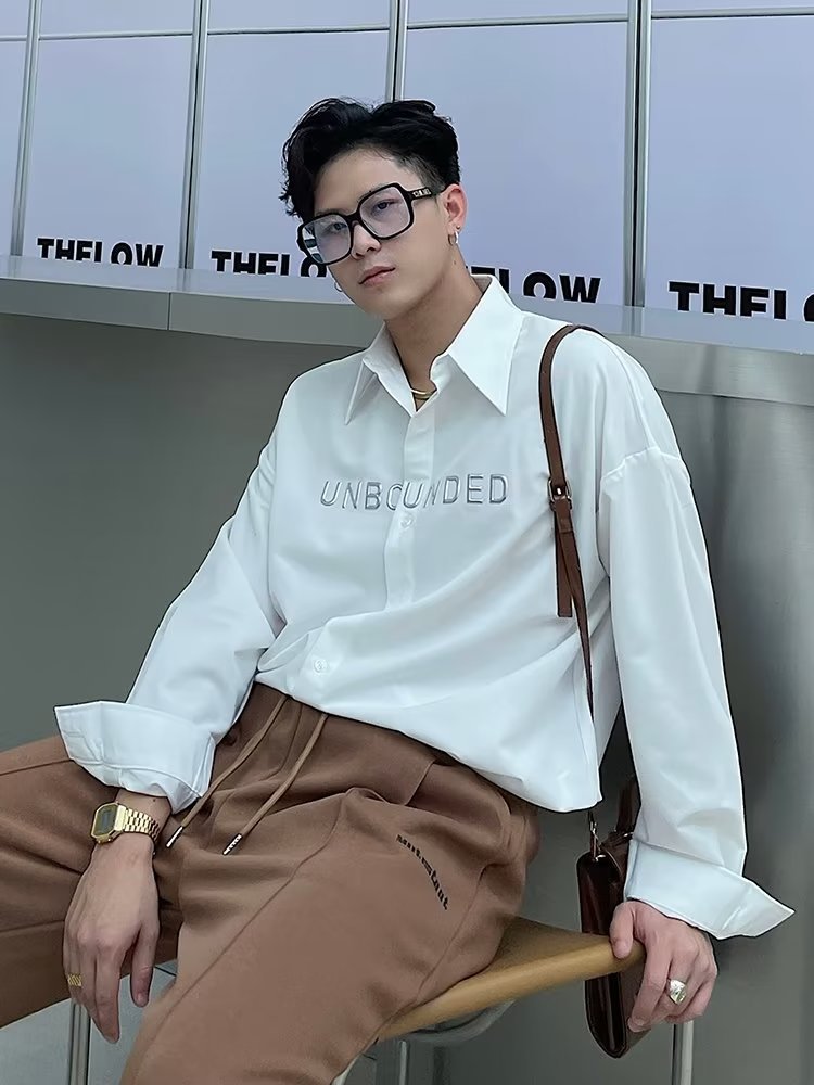 Four Seasons 2024 Camisa de moda con letras para hombre Camisa de moda delgada de manga larga casual