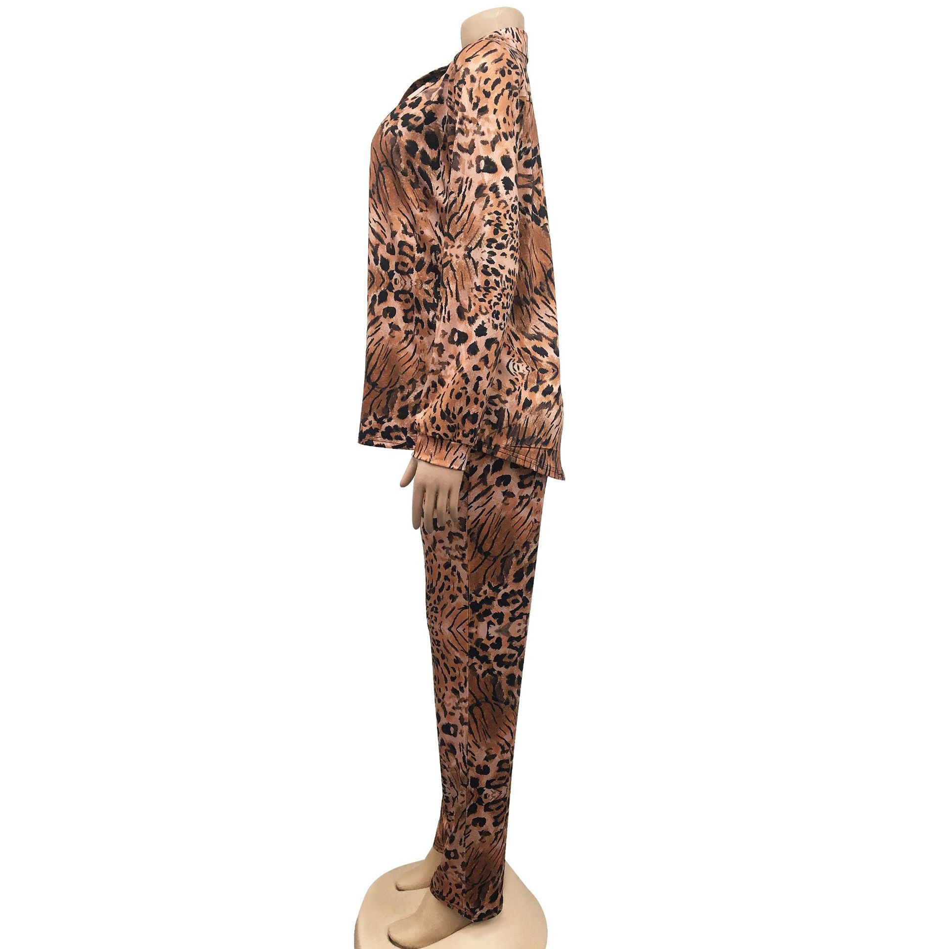 Women's Pant Set With Long Sleeved Collared Jacket And Trousers_voghion.com
