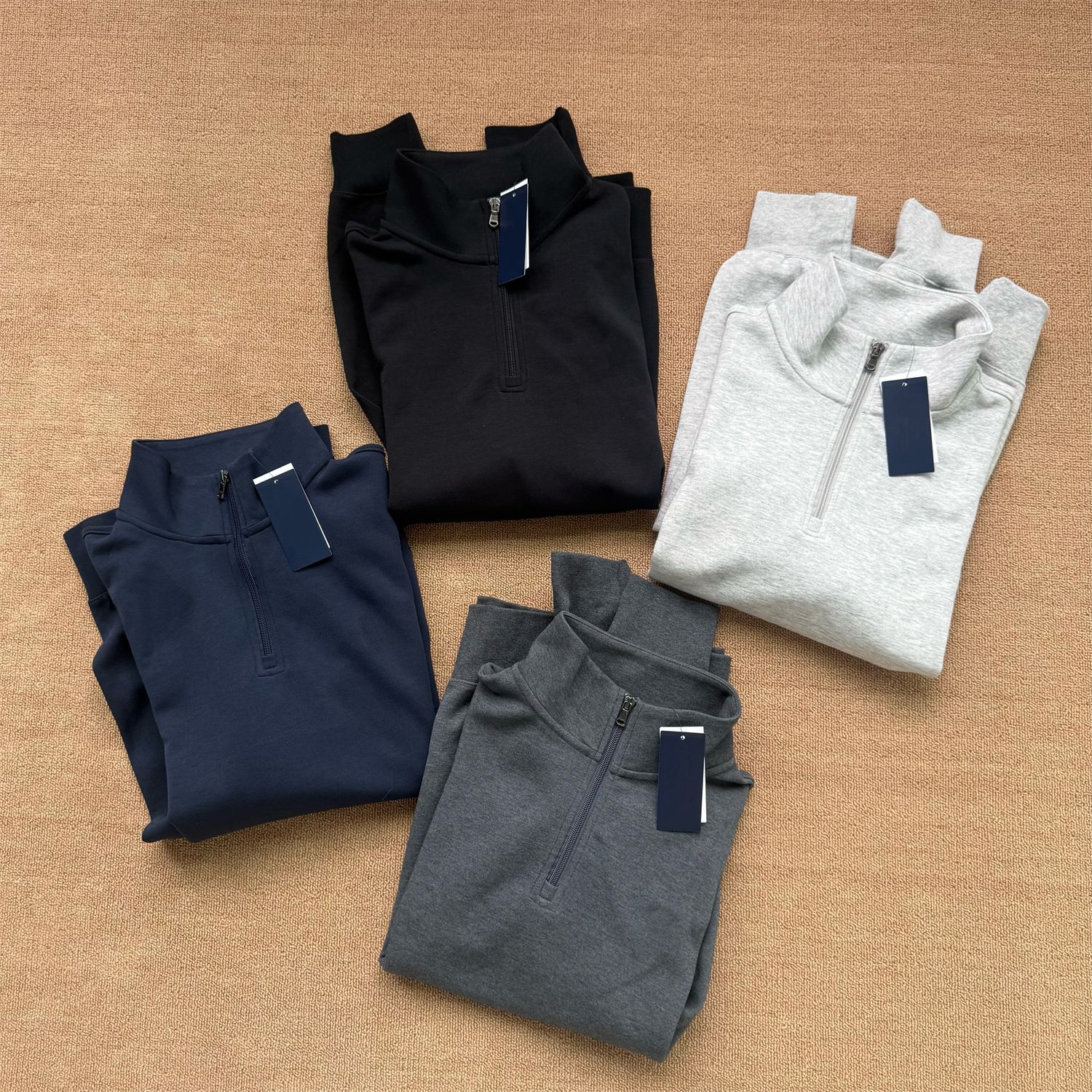 Rl Laff Pony Logo Embroidered Men's Autumn and Winter Loose Half-Zip Long-Sleeved Pullover Sweatshirt