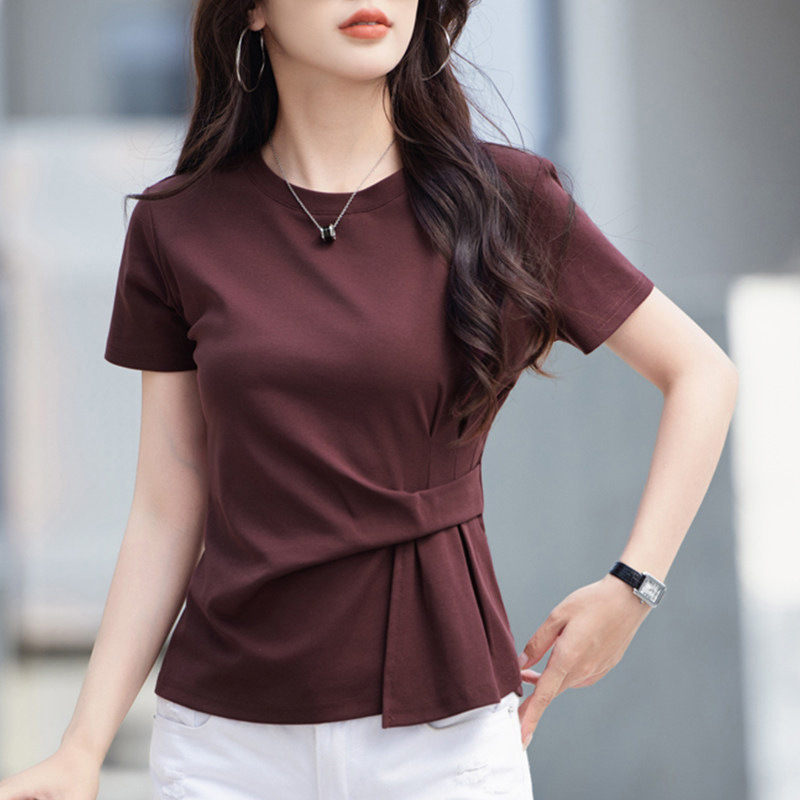 Fashionable Irregular T-Shirt for Women, Short Sleeve, Trendy Summer Style, Plus Size, Loose Fit, Slimming, Stylish Top Fashionable Irregular T-Shirt for Women, Short Sleeve, Trendy Summer Style, Plus Size, Loose Fit, Slimming, Stylish Top