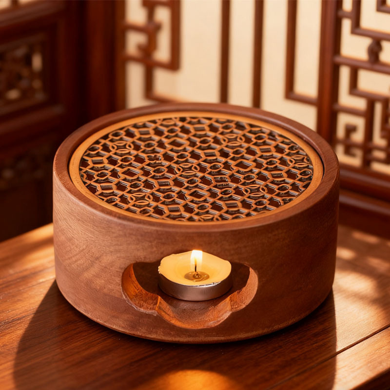 胡桃木温茶炉蜡烛小火炉保温底座温茶 温酒器花果茶壶暖温茶器
