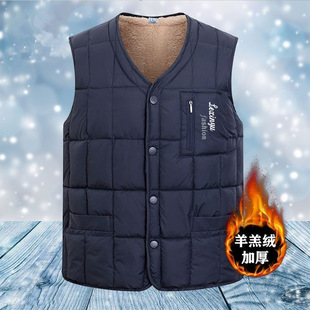 Customized Logo2325 Autumn and Winter Men's Cotton Vest Fleece-Lined Thickeneded Workwear Vest Multi-Flap Pocket Pants Stand-Up Collar Vest for Men