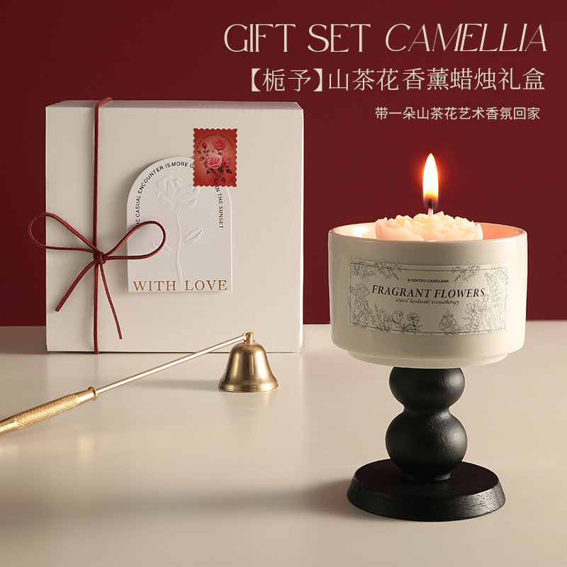 Creative High-End Camellia Goblet Scented Candle Long-Lasting Souvenir Holiday Gift Atmosphere Decoration Gift Box
