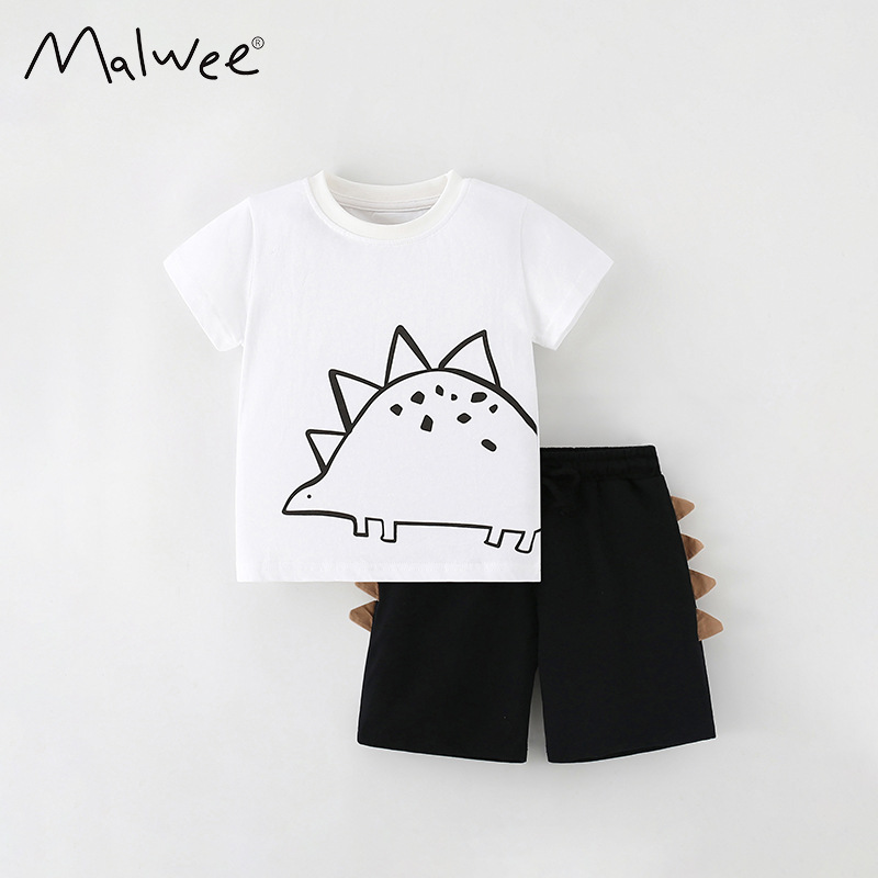 Malwee traje para niños verano nuevo estilo europeo y americano casual cuello redondo manga corta cintura elástica pantalones de dos piezas