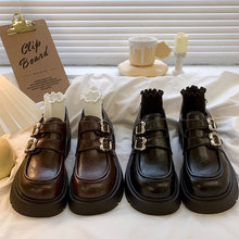 四季风复古乐福鞋女2025新款时尚小个子粗跟厚底玛丽珍小皮鞋女JX
