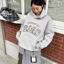 Smorodina秋冬斑马纹熊猫贴布绣连帽卫衣宽松帽衫保暖女国潮