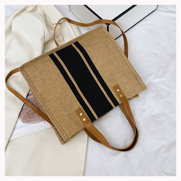 Women's Medium All Seasons Cotton And Linen Stripe Streetwear Square Magnetic Buckle Canvas Bag Handbag display picture 2