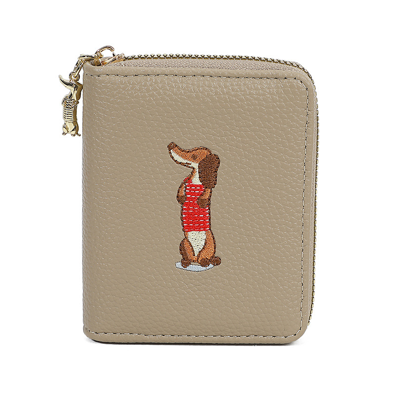 Paquete de tarjetas con cremallera de dibujos animados con bordado de PU