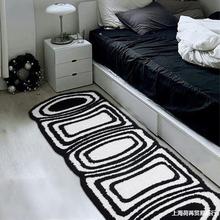黑白格子地毯仿羊絨客廳卧室床邊毯復古棋盤格小地毯飄窗耐臟地墊