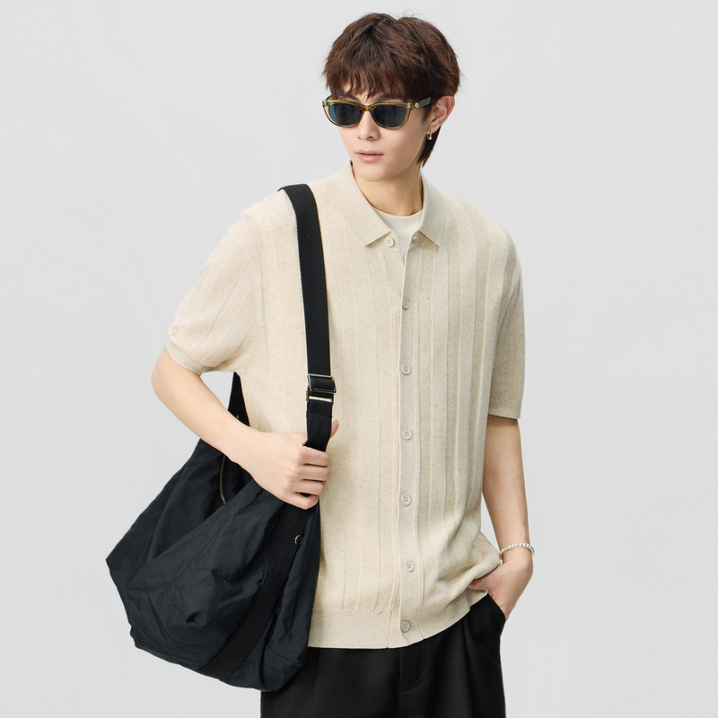 Men's Versatile Cardigan with a Turn-Down Collar and Short Sleeves, Basic Summer Style, Can Be Worn as an Inner or Outer Layer, Exclusively for Cross-Border Sales, Summer Knit Cardigan Men's Versatile Cardigan with a Turn-Down Collar and Short Sleeves, Basic Summer Style, Can Be Worn as an Inner or Outer Layer, Exclusively for Cross-Border Sales, Summer Knit Cardigan