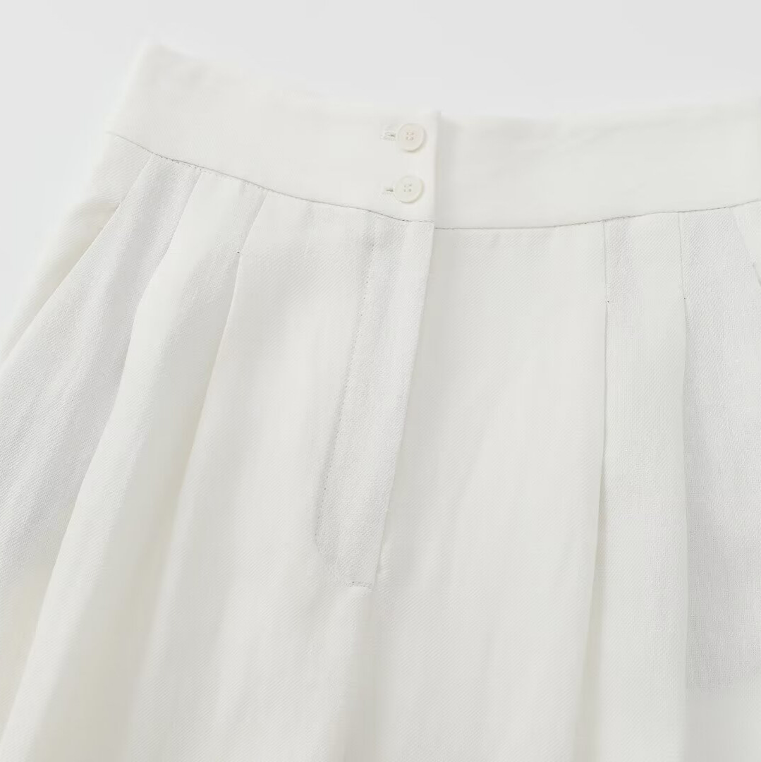 Pantaloni pieghettati in misto lino da donna, stile estivo 2024_voghion.com