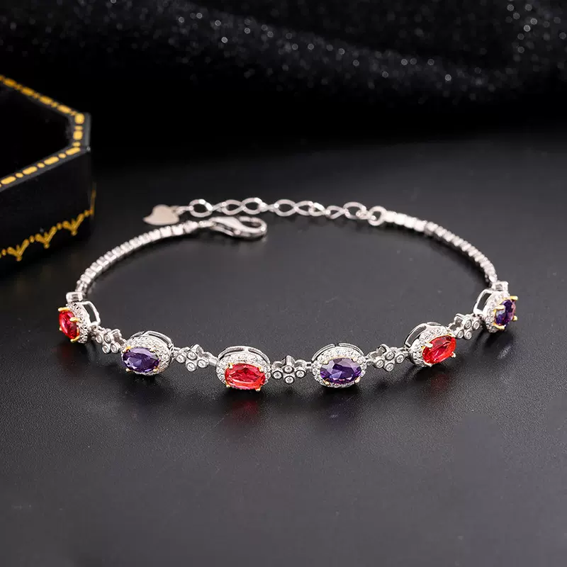 S925纯银彩宝锆石微镶手链女欧美跨境新款爆款轻奢高级感时尚手饰