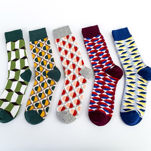 Cross-border new British style gentleman's trendy socks, casual and happy socks wholesale, geometric pattern style