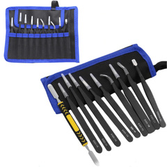 Anti-static Precision ESD Tweezers Stainless Steel Pointed Flat Head Clips Electronic Repair Household Tools Canvas Set