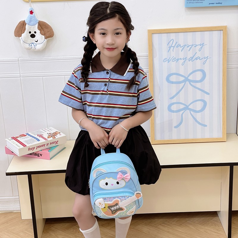 Mochila para niños y niñas de guitarra linda de dibujos animados, mochila para bebés de jardín de infantes, mochila para niños con lentejuelas de moda nueva