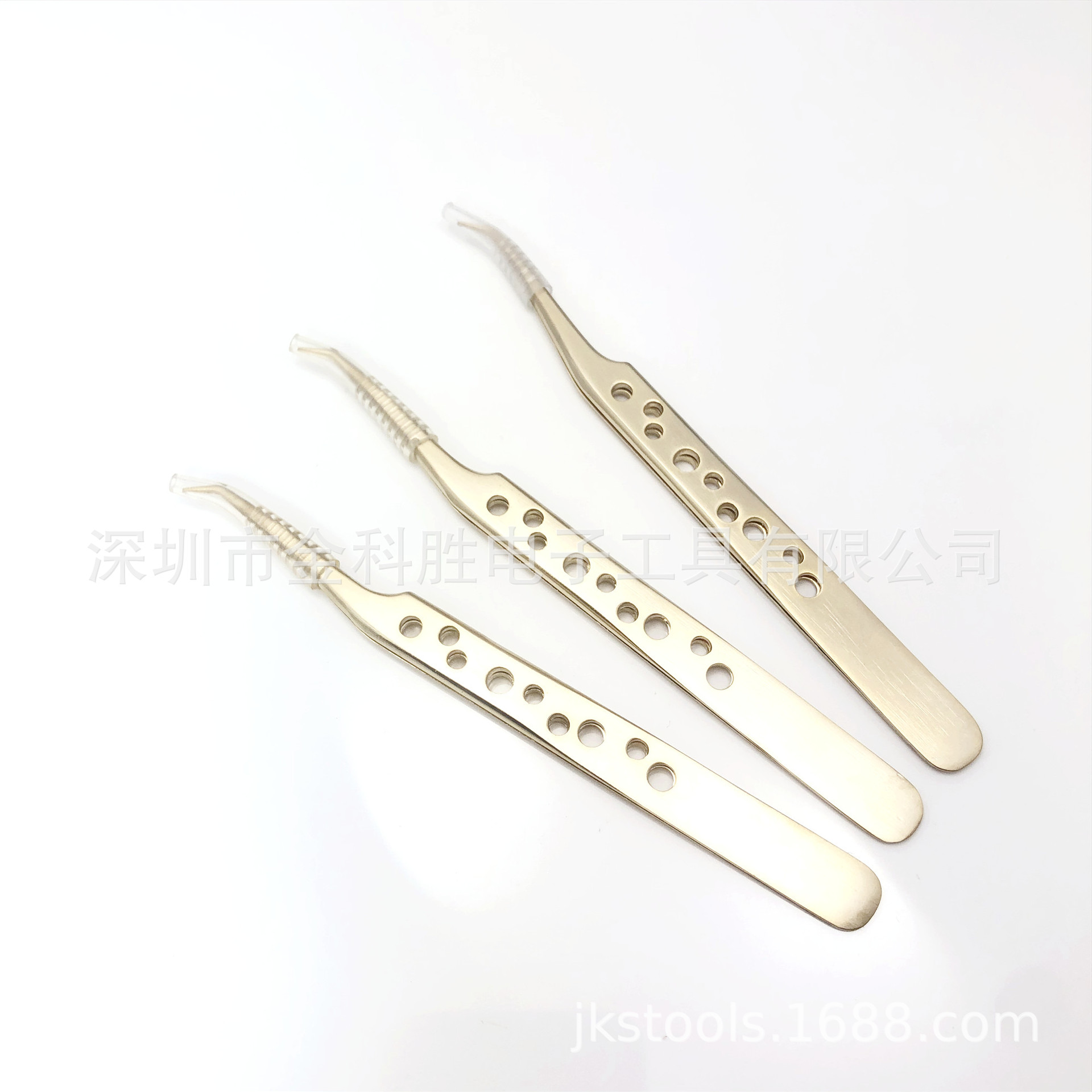 精研级 精密九孔洞洞夹金色开花镊子 高密合弯头嫁接睫毛美睫夹