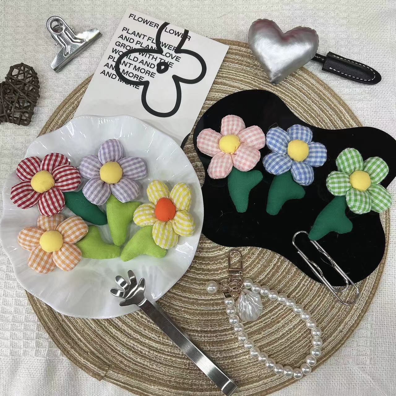 布艺充棉格子太阳花饰品DIY头饰饰品服饰鞋袜箱包配件花朵辅料
