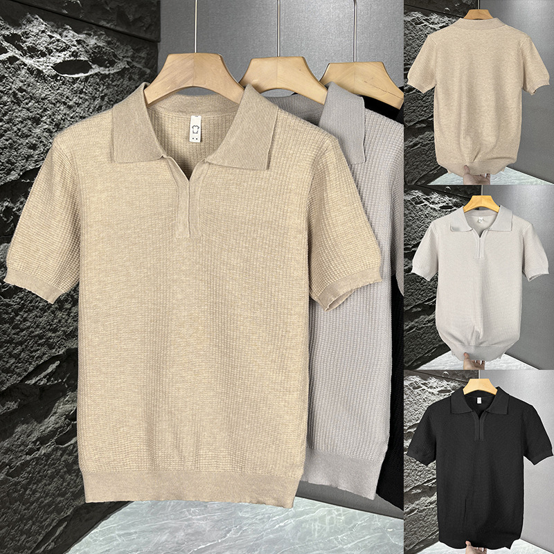 Camisas de polo de manga corta camiseta de hombre cuello V viejo dinero viento helado verano fábrica transfronteriza mayorista viejo dinero viento camiseta de polo hombre
