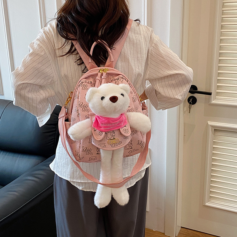 Mochila de mujer de gran capacidad transfronteriza, mochila de oso de peluche tridimensional, mochila de estilo exterior, mochila de estudiantes universitarios, mujer