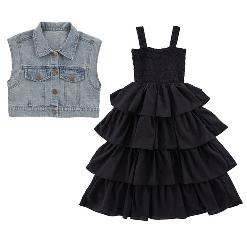 Cake skirt children's summer  new girls suspender skirt suit big children summer skirt girl dress