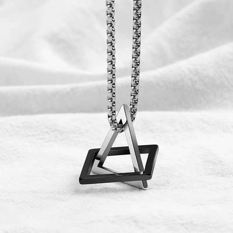 Minimalist Geometric Triangle Necklace For Men Titanium Steel_voghion.com