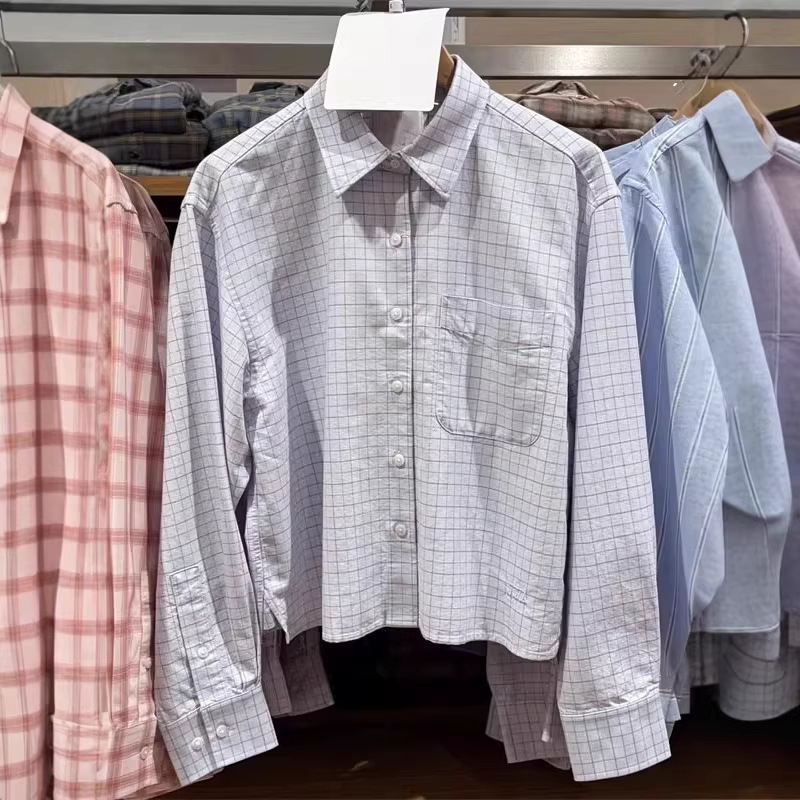 Japanese Collaboration Model/Women's Oxford Fabric Boxy Shirt/Plaid Long-Sleeve Plaid Shirt 484929 484928 Japanese Collaboration Model/Women's Oxford Fabric Boxy Shirt/Plaid Long-Sleeve Plaid Shirt 484929 484928