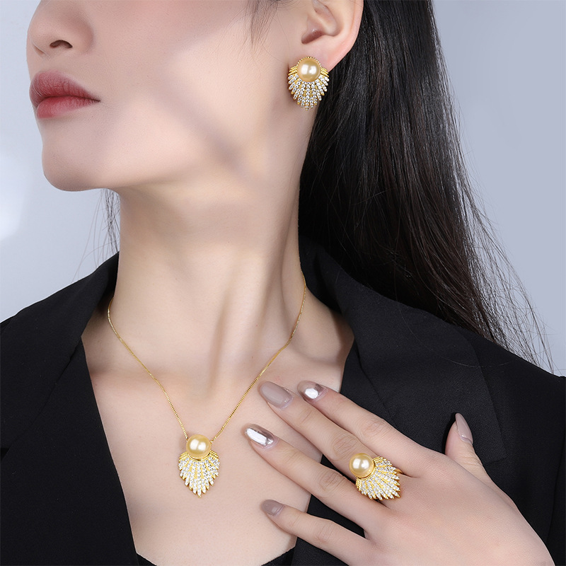 Zhuang Sheng joyas cobre inferior chapado en oro con incrustaciones de perlas fritillary coreano simple oro perla traje 12mm al por mayor