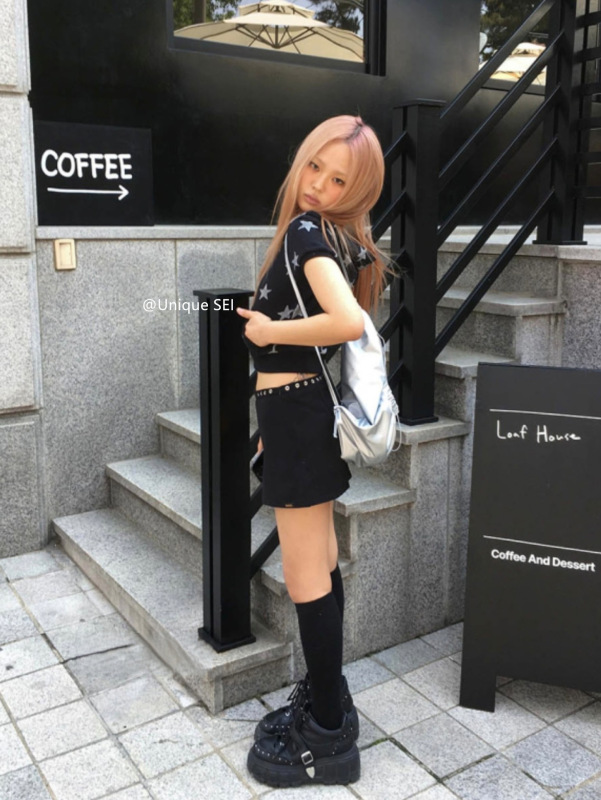 アメリカンレトロな星柄カジュアルで多用途なポケット半袖レディース夏新作フード付きジッパージャケットトップス|undefined